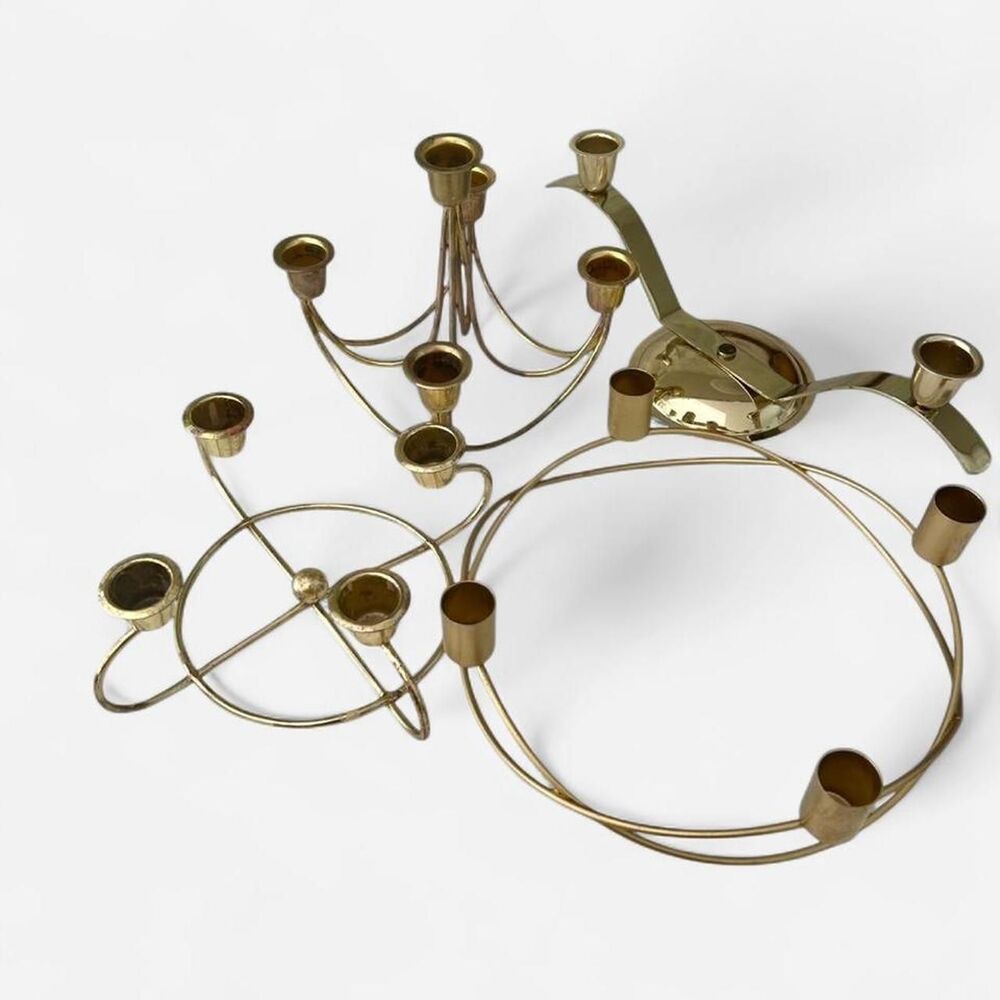 Set of 4 Brass and Gold tone tapered Candle Stick Holder Candelabras